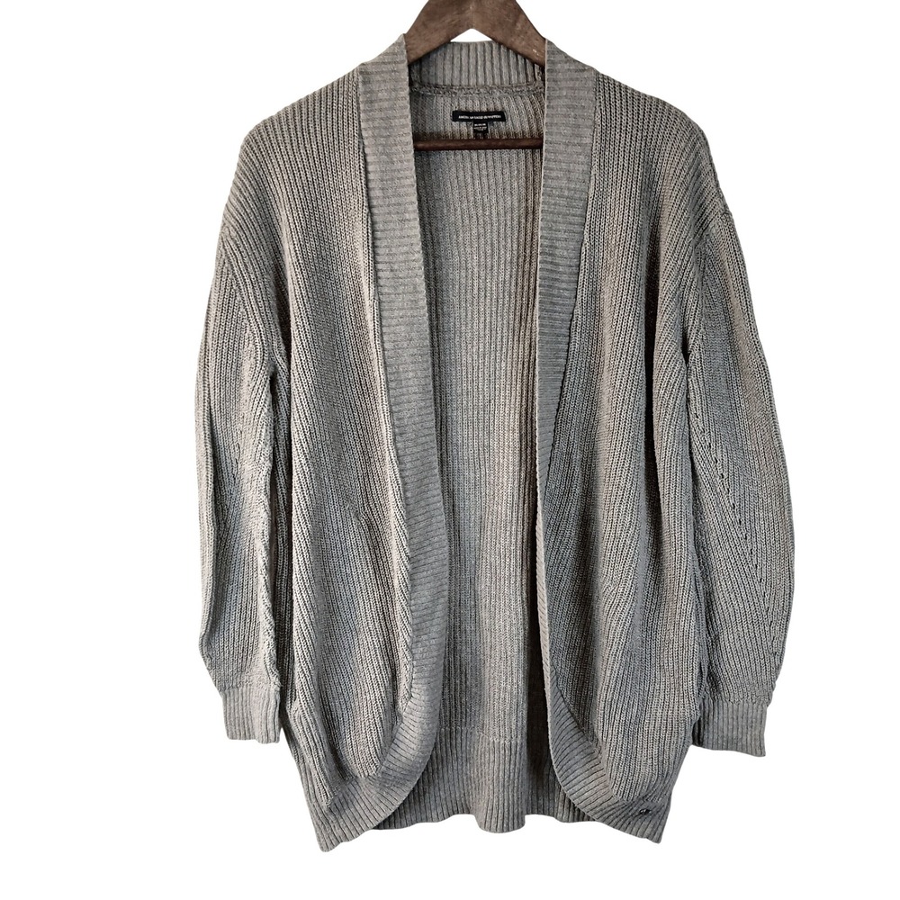 American Eagle Outfitters Women Sweater M Gray‎ Long Open Front Cardigan Cobain